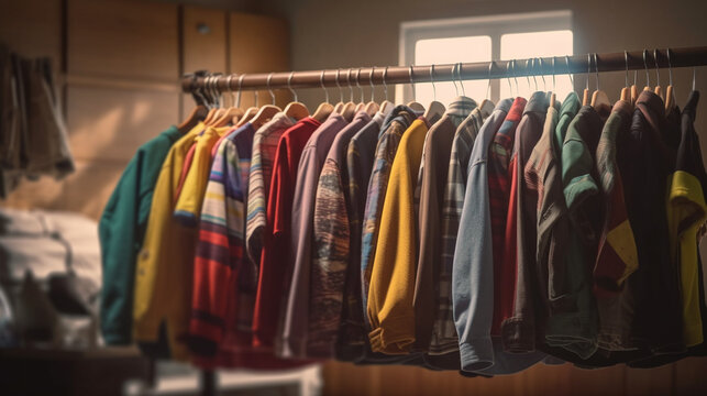 Clothing on hangers in a shop - vintage effect style pictures.generative ai