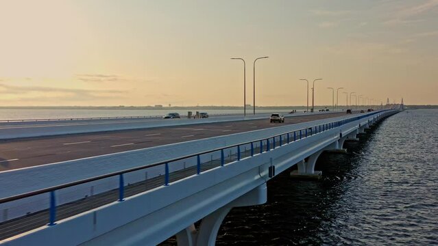 Bridge Traffic Parallel Chase Aerial