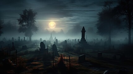 graveyard with lunar eclipse  - obrazy, fototapety, plakaty
