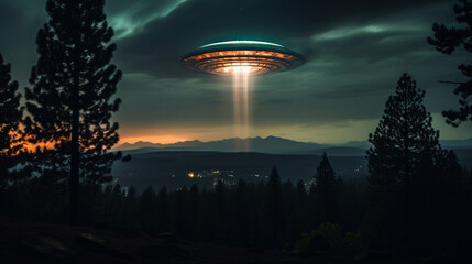 Fototapeta na wymiar UFO Encounter: A Captivating Illustration Celebrating UFO Day