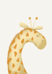 Cute giraffe drawing, yellow giraffe on white background, hand-painted poster for children's room, kind minimalist giraffe 