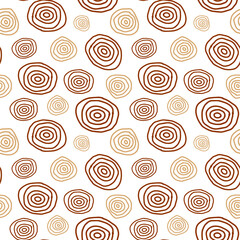 Mono print style scattered leaves seamless vector pattern background. Simple lino cut effect skeleton leaf foliage on caramel brown backdrop.