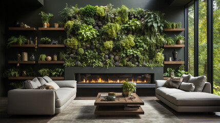 A Nature First Living Accent Wall: A Fusion of Art and Nature for Modern Spaces Powered by Multiple AI Models