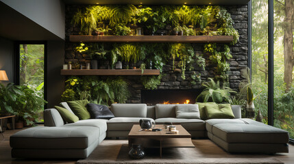 A Nature First Living Accent Wall: A Fusion of Art and Nature for Modern Spaces Powered by Multiple AI Models