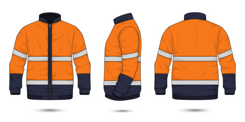 worker uniform mockup front, side, and back view. Vector illustration