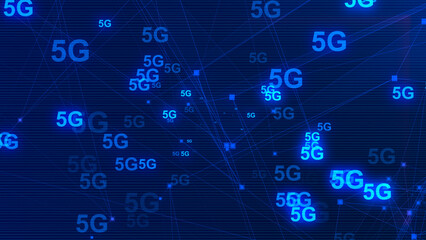 Abstract digital 5G Internet technology blue background.