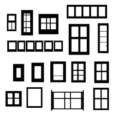 Vector illustration. Silhouettes of window frames. A large set of decorations.