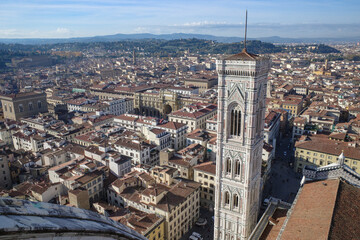 Florence, Italy - 21 Nov, 2022: Cityscape views of Florence and from the roof of the Duomo Cathedral Basilica