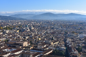 Florence, Italy - 21 Nov, 2022: Cityscape views of Florence and from the roof of the Duomo Cathedral Basilica