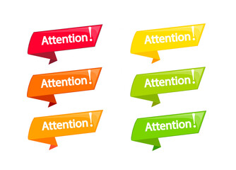 Attention icon. Important warning sign.
Notice of caution.
Set of colorful banners.
Vector illustration.