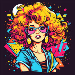 Naklejka na ściany i meble Cartoon retro style girl in glasses. Vector illustration.