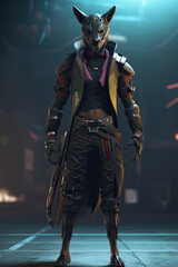 illustration of game anubis cyberpunk character - AI Generated image.