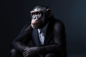 Headshot of funny chimpanzee monkey in business suit