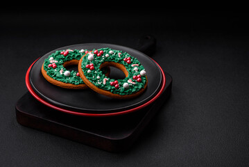 Beautiful bright colorful homemade gingerbread cookies on a ceramic plate