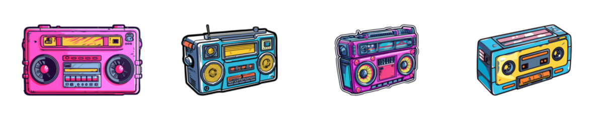 Cartoon cassette recorder. Boombox icon. Vector illustration.