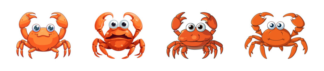 Cute cartoon crab set. Vector illustration. - obrazy, fototapety, plakaty