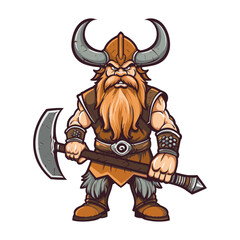 Cartoon viking. Barbarian icon. Vector illustration.