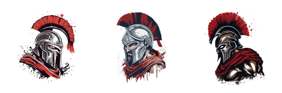 Spartan warrior face. Cartoon vector illustration.