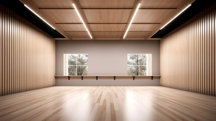 Obraz premium panoramic empty gym with windows for ballet classes. Generative AI