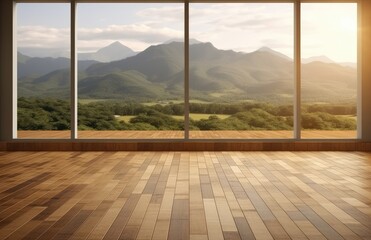 Balcony view of mountains. Landscape. Sunny Day. Terrace with a beautiful view. Background with beautiful landscape. Created with Generative AI technology.