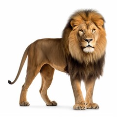 Fototapeta na wymiar Majestic lion standing in front of a blank white background created with generative ai technology