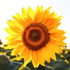 Naklejka premium Vibrant yellow sunflower standing tall in a green field under a blue sky created with generative ai technology