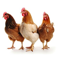 Flock of chickens standing together in a farmyard created with generative ai technology