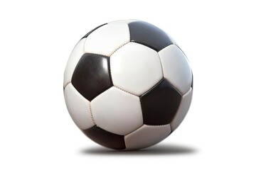 Classic black and white soccer ball on a plain white background created with generative ai technology