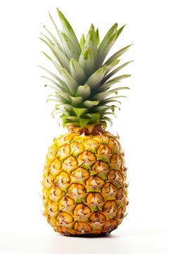 Detailed close-up view of a ripe pineapple on a plain white background created with generative ai technology