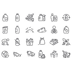  Plastics, Plastic Pollution and Recycling icons vector design 