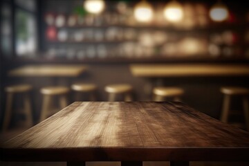 rustic wooden table in a cozy restaurant setting. Generative AI