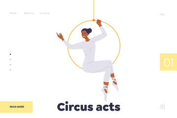 Circus acts landing page design template with charming beautiful woman aerial gymnast on hoop © Iryna Petrenko