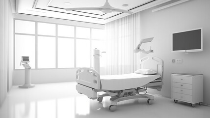 white ward interior with modern bed hospital in the style of the future. Generative AI