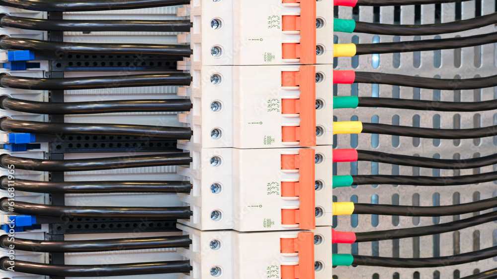 Poster box for wires of distribution of an electricity, plc control panel with wiring, lectric control pane