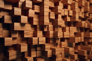 Wooden Block Wall with Textured Surface