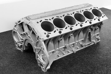 cylinder block of diesel engine repair.  cylinder block in blue tone.  Car engine cylinder heads. Industry car service concept