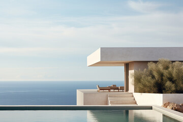 Fototapeta na wymiar minimalistic mediterranean villa on a cliff, generative ai