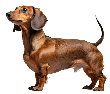 Brown dachshund dog isolated on the transparent background PNG. AI generative.	
