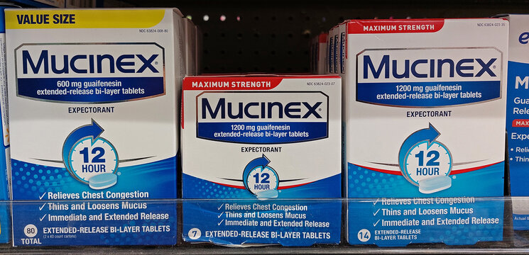 Mucinex packages in a supermarket