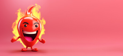 Fototapeta premium Chilli Mascot on fire. Empty copy space for text. Generative AI.