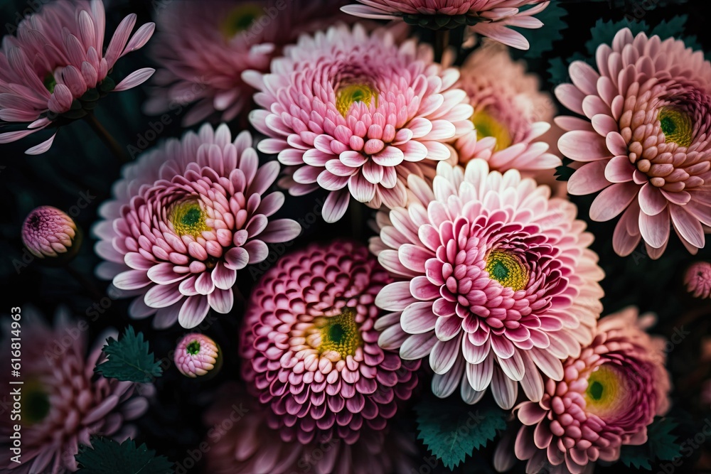 Canvas Prints bouquet of pink flowers with green leaves isolated on a white background. Generative AI