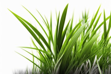 detailed close-up of a green grass plant isolated on a white background. Generative AI