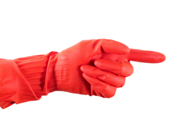 Hand in red rubber glove  isolated on white