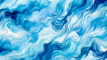 Abstract blue water watercolor pattern with waves. Generative AI