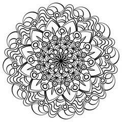 Meditative mandala with circles and lines, outline coloring page for activity