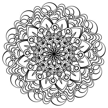 Meditative mandala with circles and lines, outline coloring page for activity