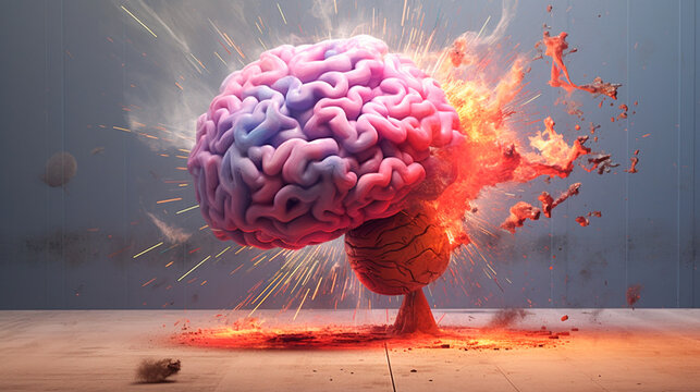 Concept art of a human brain exploding with knowledge and creativity. Generative AI