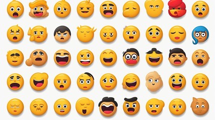 Emoticon, Emoji big set with faces and animals. Happy holiday and laughing emoticons 3d rendering background, social media and communications concept. Generative AI
