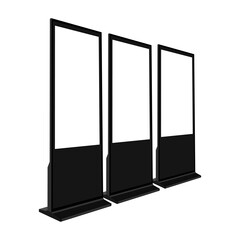 Black Digital Signages With Blank Screens, Side Perspective View. Vector Illustration