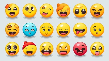 Emoticon, Emoji big set with faces and animals. Happy holiday and laughing emoticons 3d rendering background, social media and communications concept. Generative AI
